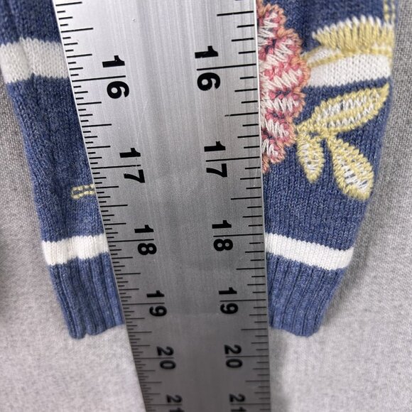 J. Jill Sweater Women’s X-Small Blue Striped Floral Embroidered Hooded Casual - Picture 5 of 9